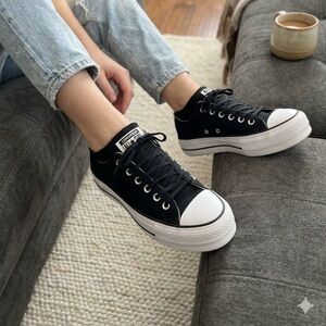 Converse Black and White Low-Top Platform Sneakers
